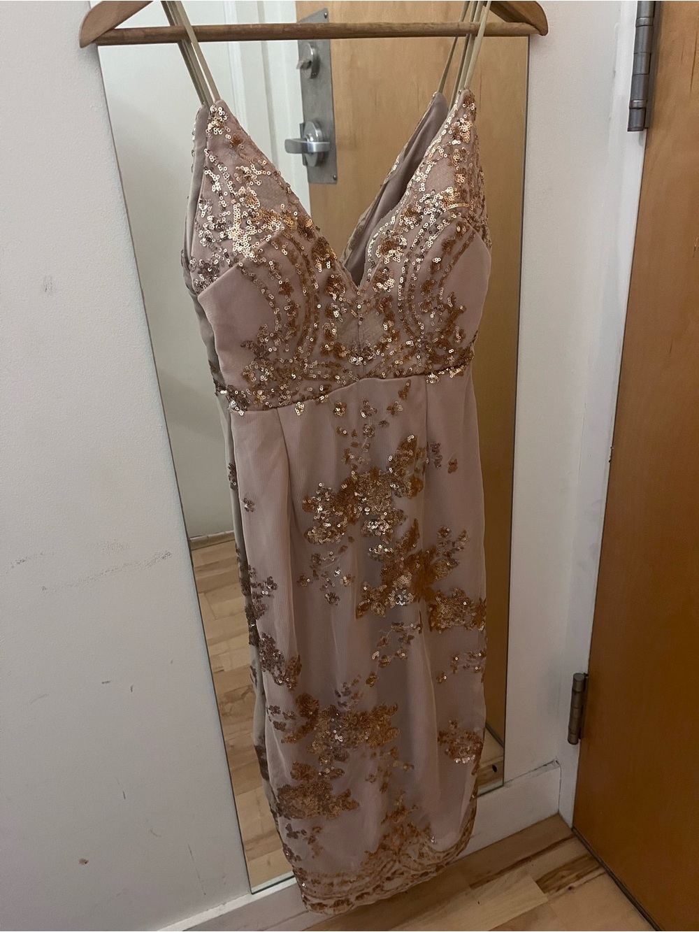 Champagne gold sequin embellished Midi Dress XS